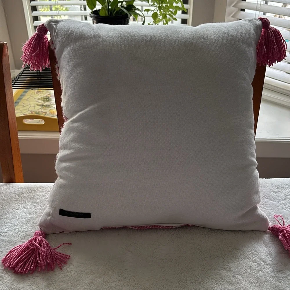Magaschoni Home Decorative Toss Throw Pillow Pink & White Pink Tassels